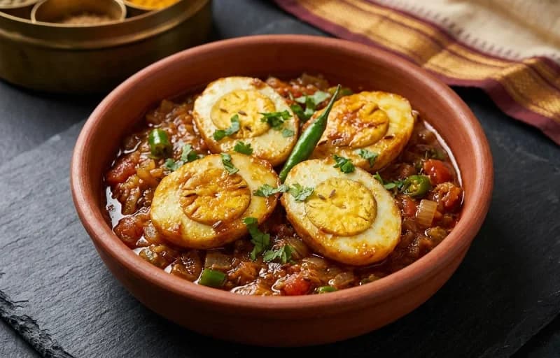 Hyderabadi Egg Fry, Vegetable Sambar and Steamed Basmati Rice - Recipe 1