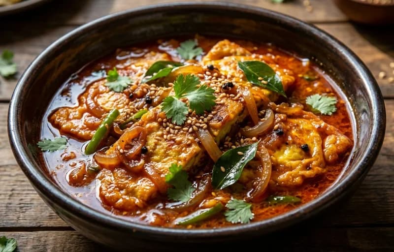 Hyderabadi Omelette Curry with Toasted Bread Slice - Recipe 1