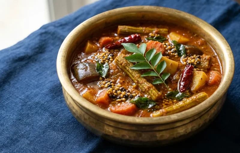 Kaikari Mandi, Steamed Basmati Rice, More Kuzhambu and Appalam - Recipe 1