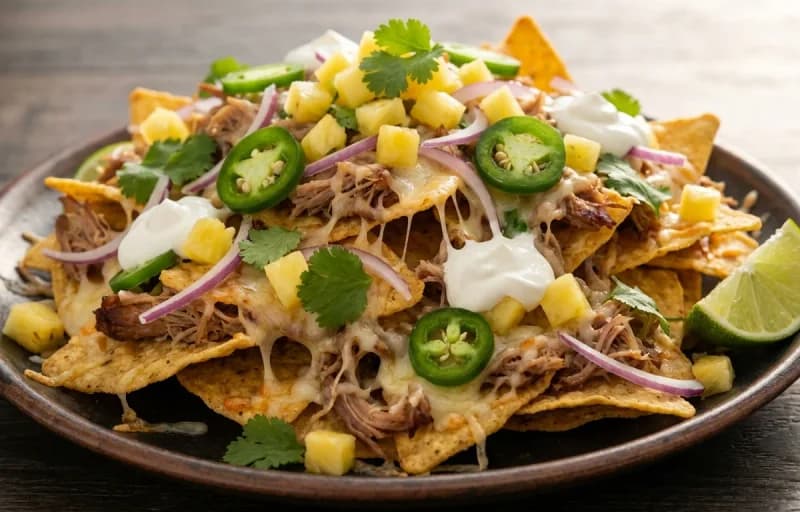 Kalua Pork Nachos, Pineapple Salsa and Sour Cream - Recipe 1
