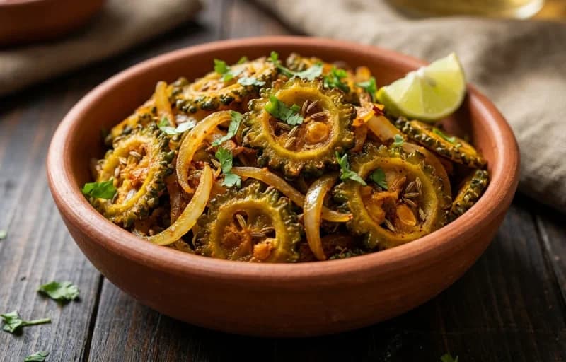 Karela Fry, Dal Tadka and Roti - Recipe 1