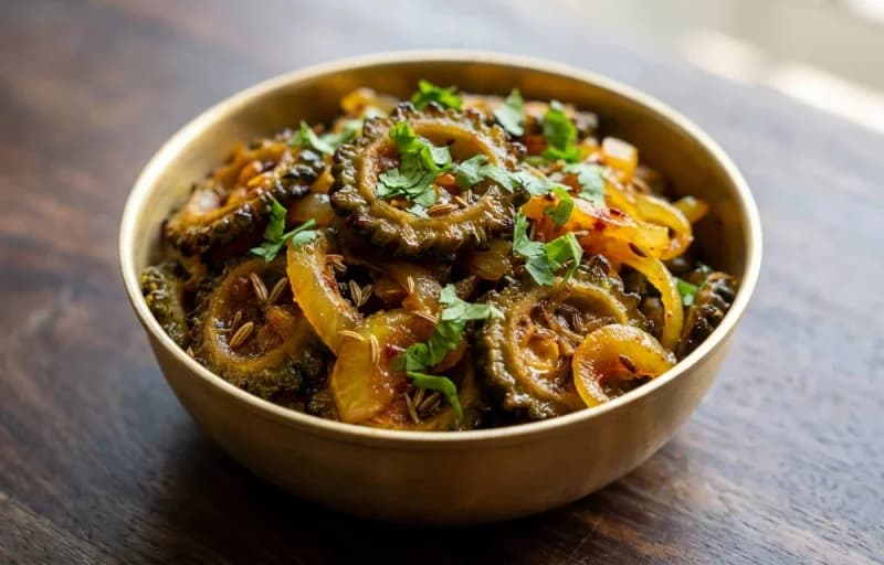 Karela Sabzi, Roti, Dal Tadka and Steamed Basmati Rice - Recipe 1