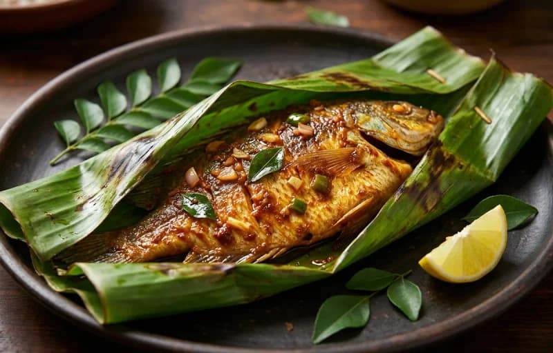 Karimeen Pollichathu, Matta Rice, Moru Curry and Punjabi Mango Pickle - Recipe 1