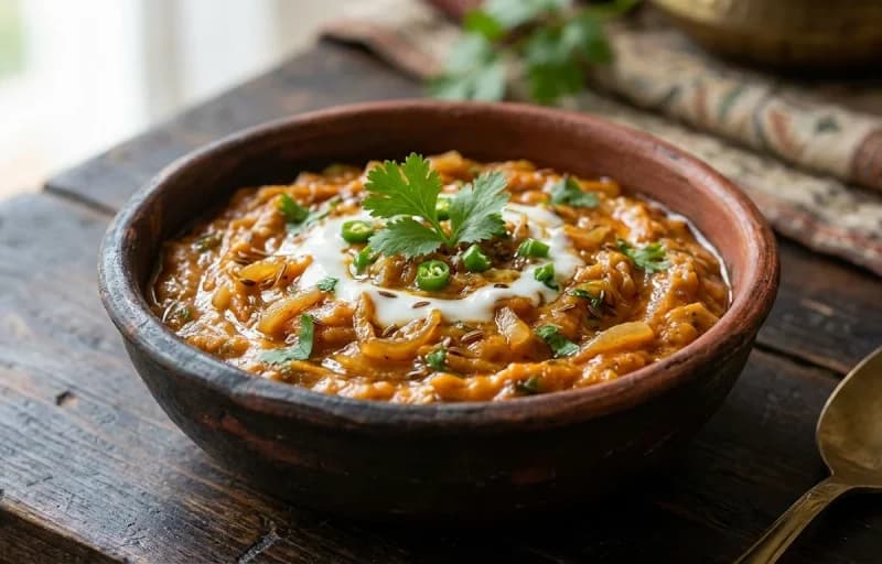 Kashmiri Baingan Bharta, Haak Saag and Steamed Basmati Rice - Recipe 1