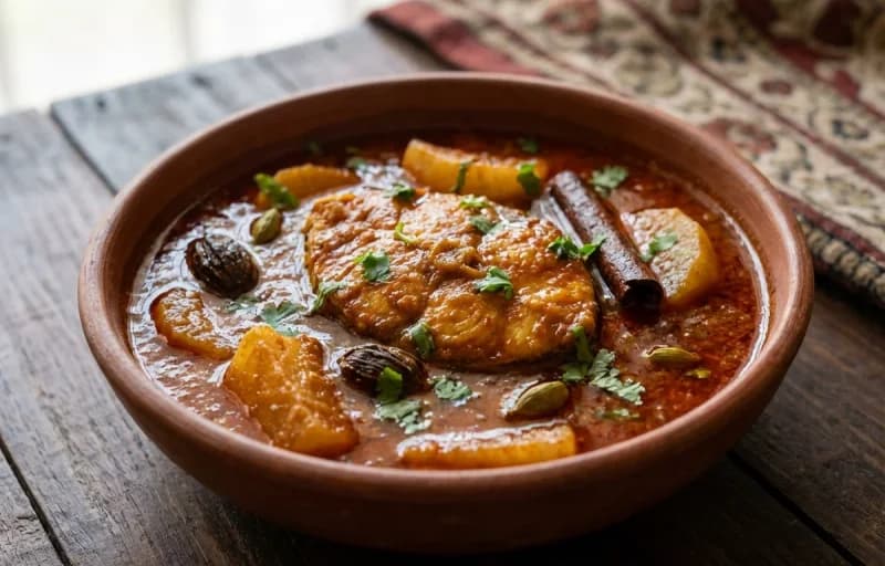 Kashmiri Gaad, Haak Saag and Steamed Basmati Rice - Recipe 1