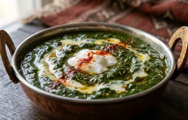 Kashmiri Palak, Steamed Basmati Rice and Masala Omelette - Recipe 1