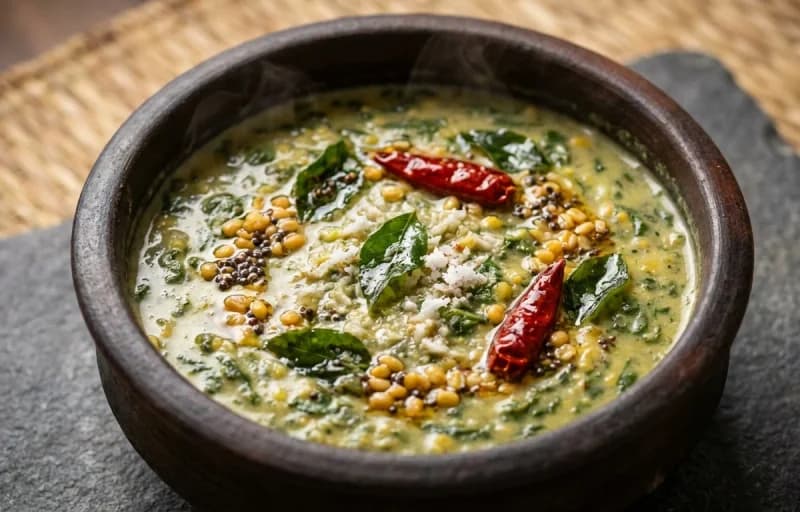 Keerai Kootu, Steamed Basmati Rice and Tomato Rasam - Recipe 1