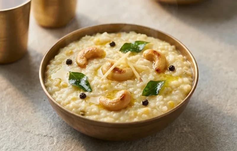 Khara Pongal, Coconut Chutney and Brinjal Gothsu - Recipe 1