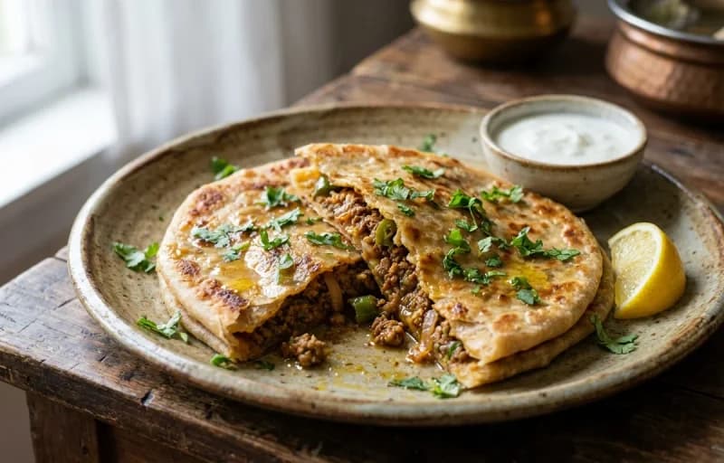 Kheema Paratha, Curd and Mango Pickle - Recipe 1
