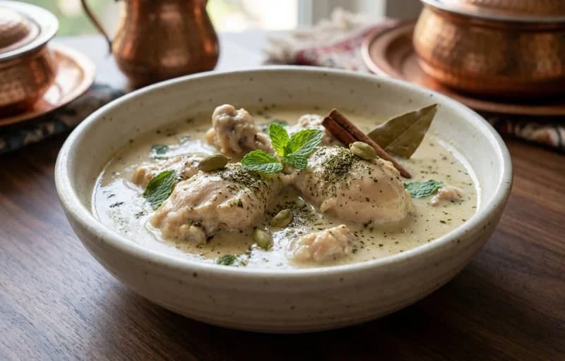 Kokur Yakhni, Zafrani Pulao and Cucumber Raita - Recipe 1