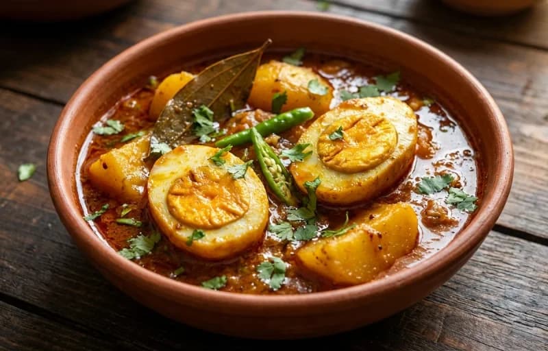 Koni aru Aloo Anja, Steamed Basmati Rice and Bengena Bhaji - Recipe 1