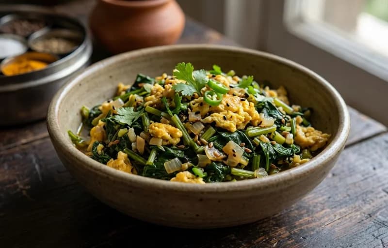 Koni aru Kosu Xaak Bhaji with Steamed Basmati Rice - Recipe 1