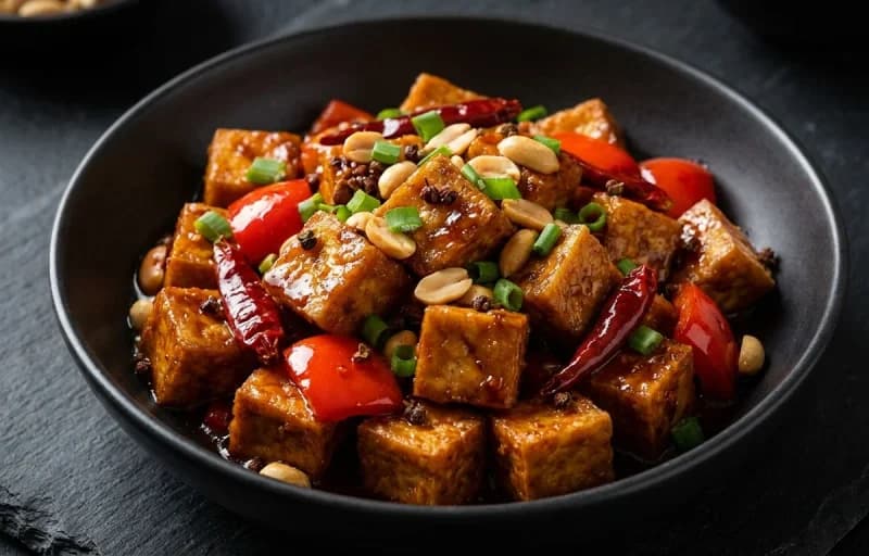 Kung Pao Tofu, Steamed Brown Rice and Garlic Green Beans - Recipe 1