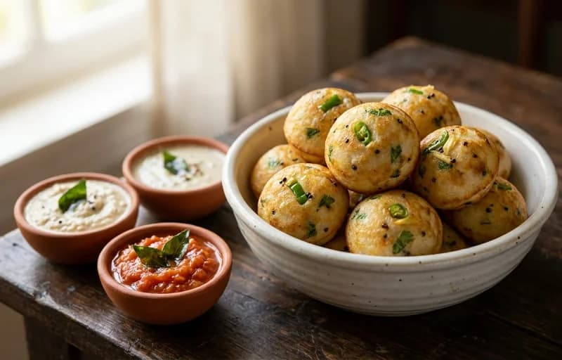 Kuzhi Paniyaram, Kara Chutney and Coconut Chutney - Recipe 1