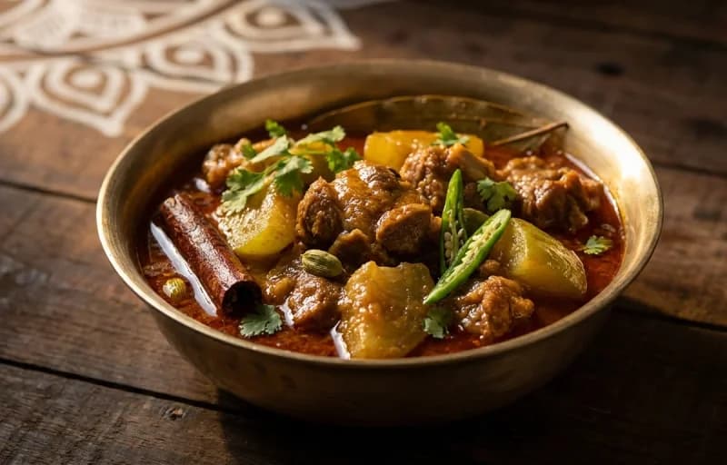 Lau Di Mangsho, Steamed Basmati Rice and Aloo Pitika - Recipe 1