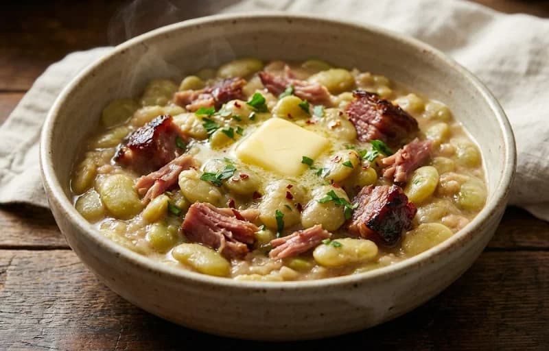 Lima Beans with Ham, Cornbread and Sliced Tomatoes - Recipe 1