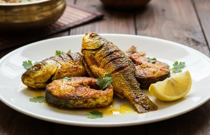 Macher Bhaja, Masoor Dal Tadka and Steamed Basmati Rice - Recipe 1