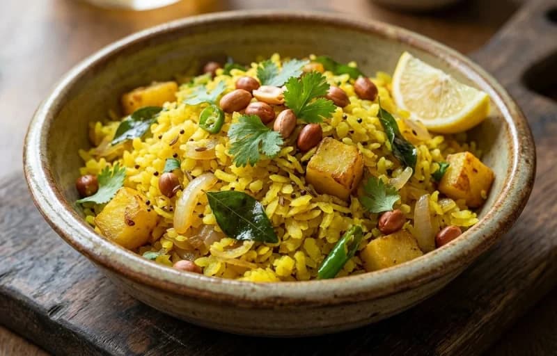 Masala Poha, Lemon Wedge and Besan Sev - Recipe 1