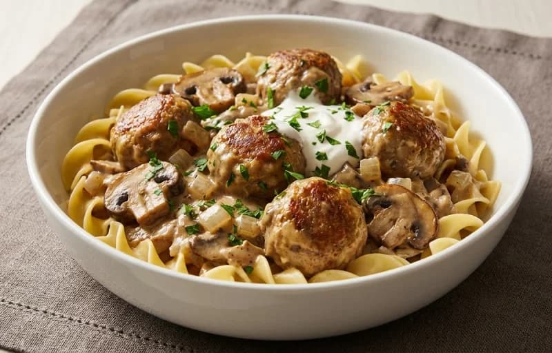 Meatball Stroganoff with Egg Noodles - Recipe 1