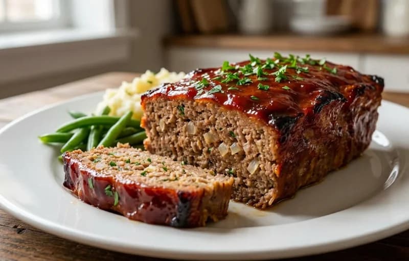 Meatloaf, Mashed Potatoes, Brown Gravy and Sauteed Green Beans with Bacon - Recipe 1