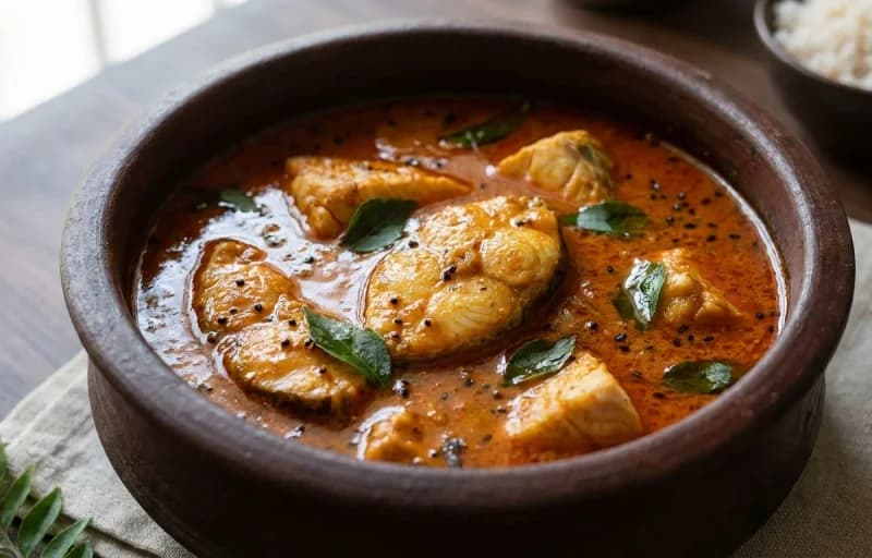 Meen Curry, Steamed Basmati Rice and Cabbage Thoran - Recipe 1