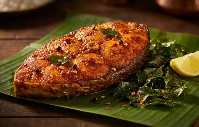 Matta Rice, Meen Varuthathu, Tomato Rasam and Pappadam - Recipe 2