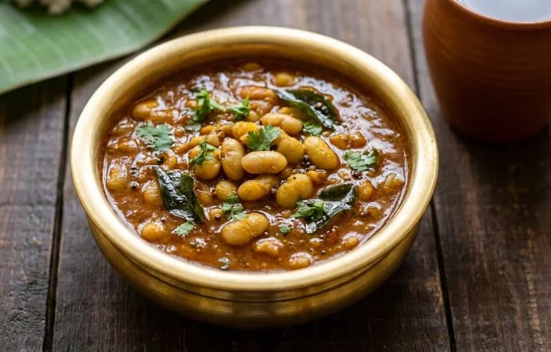 Mochai Kottai Kuzhambu, Steamed Basmati Rice and Beetroot Poriyal - Recipe 1