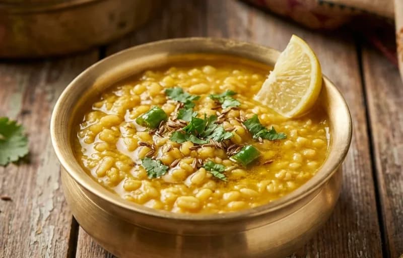 Mogar Dal, Phulka and Egg Bhurji with Peas - Recipe 1