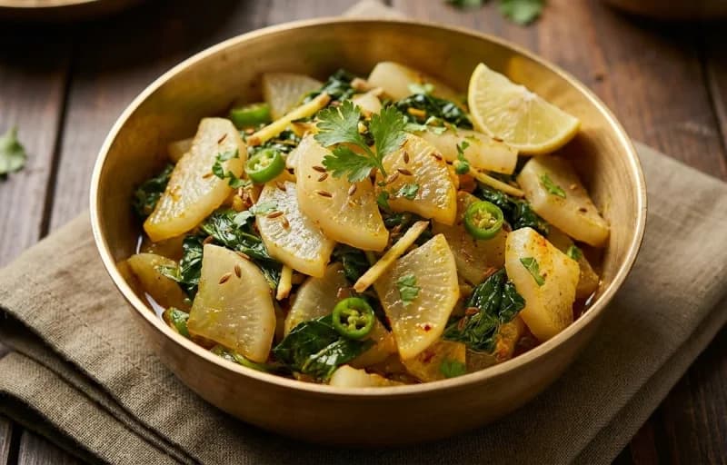 Mooli Bhaji, Varan and Steamed Basmati Rice - Recipe 1