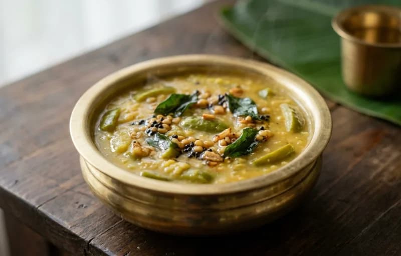 Boiled Rice, Moong Dal Koddel, Beans Upkari and Appalam - Recipe 2