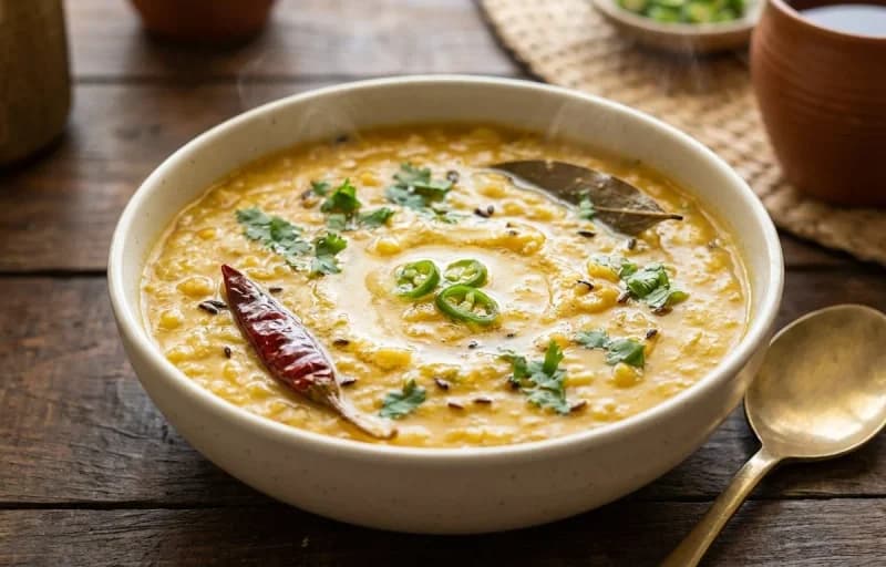 Steamed Basmati Rice, Motor Dal, Ucche Bhaja and Tomato Chutney - Recipe 2