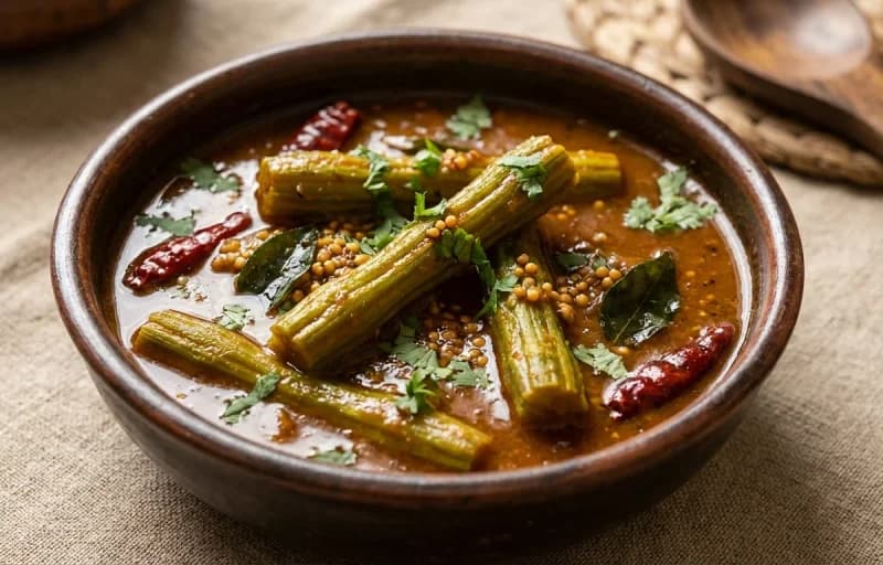 Steamed Basmati Rice, Munakkaya Pulusu and Kanda Bachali Kura - Recipe 2