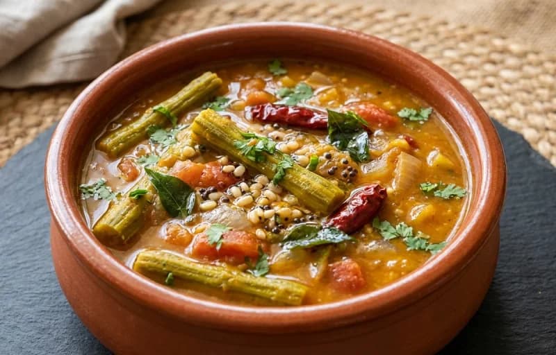 Steamed Basmati Rice, Munakkaya Sambar and Aloo Fry - Recipe 2