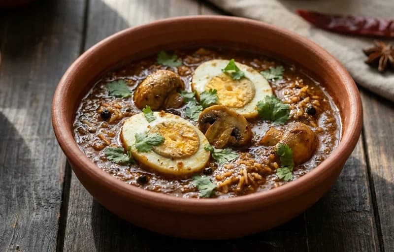 Mushroom Egg Xacuti with Steamed Basmati Rice - Recipe 1