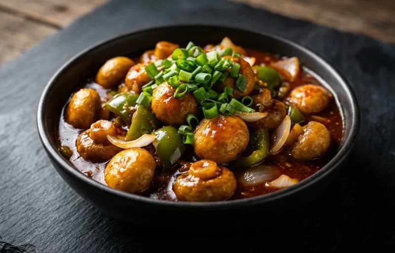 Mushroom Manchurian Gravy with Chilli Garlic Noodles - Recipe 1