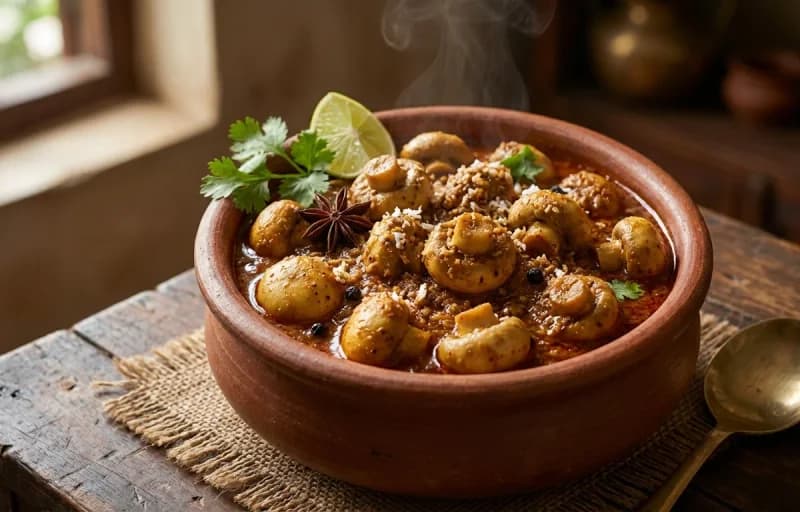 Mushroom Xacuti, Goan Red Rice and Cabbage Foogath - Recipe 1