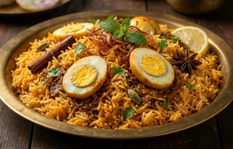 Muttai Biryani, Onion Raita and Brinjal Salna - Recipe 1