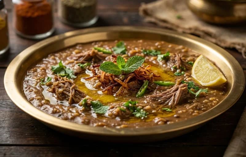 Mutton Haleem, Fried Onions, Mint Chutney and Lemon Rice - Recipe 1