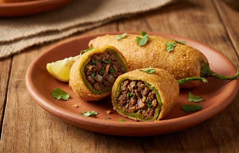 Mutton Keema Stuffed Mirchi Vada
