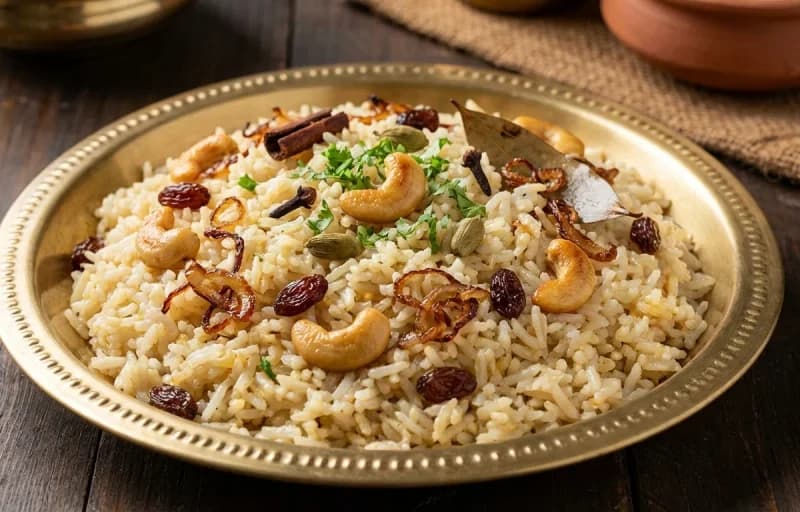 Neychoru, Kerala Egg Curry, Cucumber Raita and Pappadam - Recipe 1