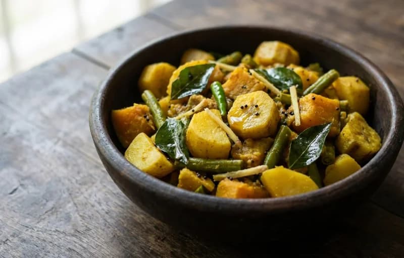 Steamed Basmati Rice, Noroxinghor Patot Diya Sobji and Aloo Pitika - Recipe 2