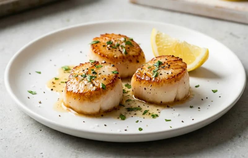 Pan-Seared Scallops, Parmesan Risotto and Sauteed Spinach with Garlic - Recipe 1