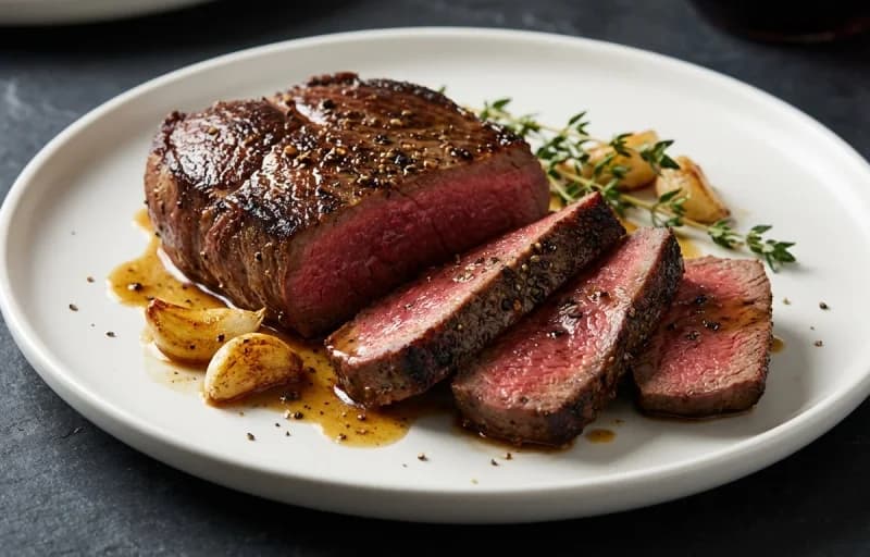 Pan-Seared Venison Steak, Roasted Potatoes and Sauteed Mushrooms with Garlic and Herbs - Recipe 1