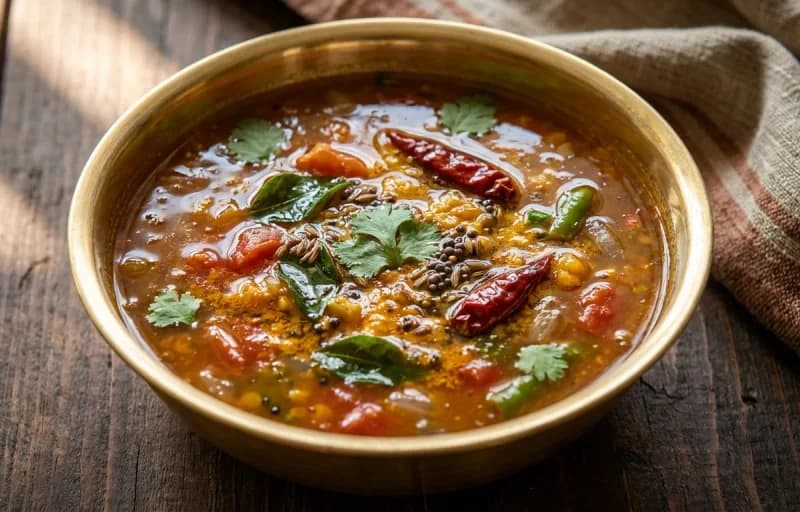 Pappu Charu, Steamed Basmati Rice, Bendakaya Fry and Curd - Recipe 1