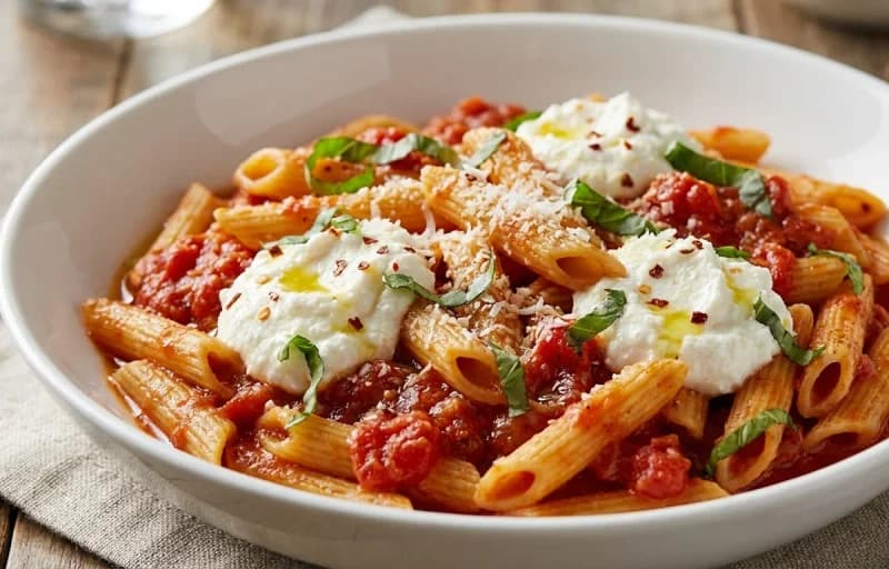 Penne with Marinara and Ricotta with Garlic Bread - Recipe 1