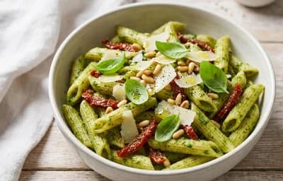 Penne with Pesto and Sun-Dried Tomatoes