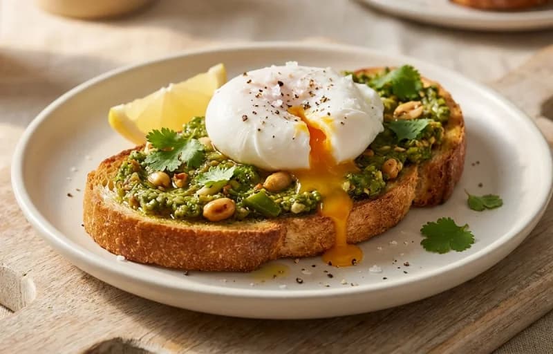 Poached Egg with Thecha Toast