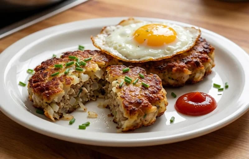 Pork Hash Patties, Indian Fried Eggs, Steamed Basmati Rice and Brown Gravy - Recipe 1
