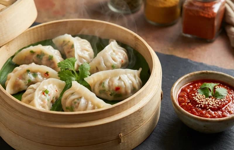 Pork Momos with Coriander Mint Chutney - Recipe 1