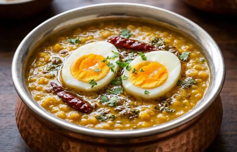 Punjabi Egg Tadka Dal with Steamed Basmati Rice - Recipe 1